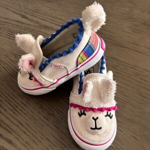 Vans Cream toddler Shoes Sz 6 with Cute Llama / alpaca design